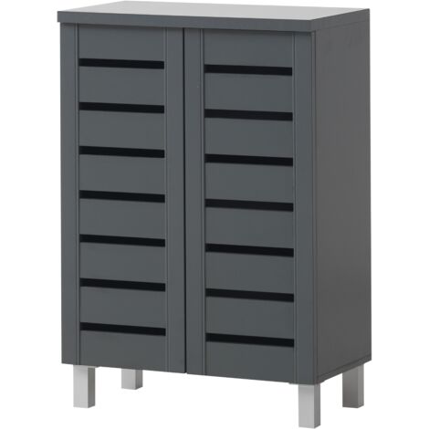 2 Door Shoe Cabinet Compact Storage Wooden Shoe Organizer 5 Finishes Oak - Dark Grey