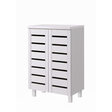 2 Door Shoe Cabinet Compact Storage Wooden Shoe Organizer 5 Finishes Oak - White