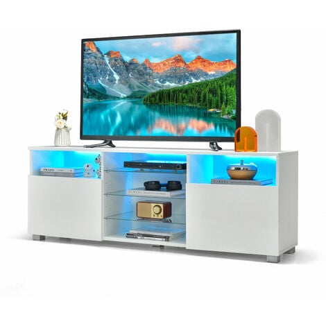 2-Door TV Stand w/ LED Lights for TVs up to 65 inch Modern Entertainment Center