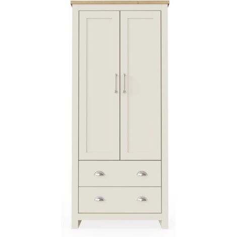 2 Door Wardrobe with 2 Drawers Bedroom Storage - Cream & Brown