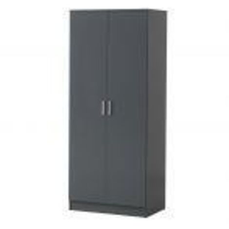 2 Door Wardrobe With Hanging Rail And Shelf Bedroom Storage - Grey