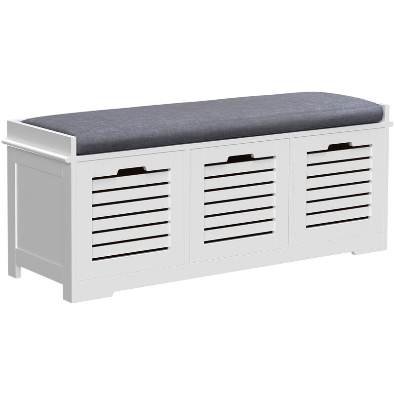 2-Door/3-Door Shoe Storage Bench w/ Cushion Seat Slatted Doors Elevated Base 108cm x 35cm x 43cm