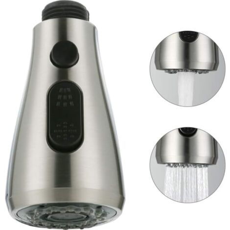 2 douchettes rétractables 3 fonctions Eco-Stop avec bouton-poussoir, compatibles avec robinets d'évier ou pommeaux de douche universels