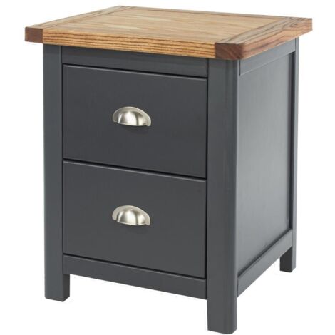 2 Drawer Bedside Cabinet - Hardwood/Softwood/MDF - 45 x 40 x 55.5 cm - Midnight Blue/Antique Oak Effect Wax