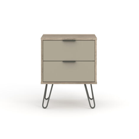 2 Drawer Bedside Cabinet - Textured Manufactured Board/Metal - 45 x 39.5 x 57 cm - Driftwood /Calico