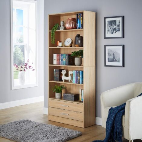 2 Drawer Bookcase With Shelves Storage Space Organiser Living Room Furniture