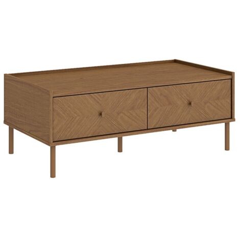 2 Drawer Coffee Side Table - L61 x W105 x H40.3 cm - Light Oak - Assembly Required