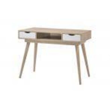 2 Drawer Desk Scandinavian Style Console Table Office Desk Oak Wood & White