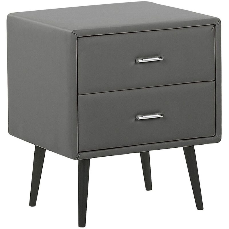 Modern Upholstered Bedside Table Nightstand 2 Drawers Faux Leather Grey Essonne - Grey