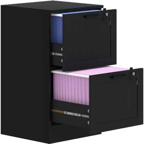 2 Drawer Filing Cabinet with Lock, Office Storage Cabinet with Adjustable Hanging Bars for A4 Letter Size Files, Black