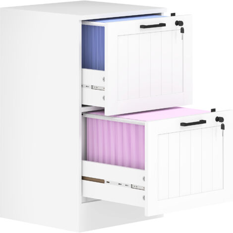 2 Drawer Filing Cabinet with Lock, Office Storage Cabinet with Adjustable Hanging Bars for A4 Letter Size Files, White