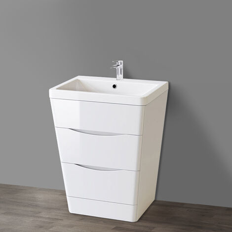 main image of "2 Drawer Floor Standing Bathroom Cabinet Storage Furniture Vanity Sink Unit 600mm Gloss White"