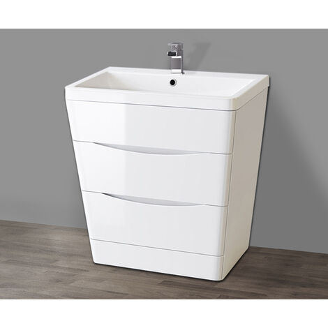 main image of "2 Drawer Floor Standing Bathroom Cabinet Storage Furniture Vanity Sink Unit 800mm Gloss White"