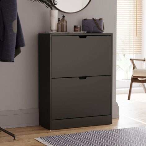 2 Drawer Shoe Cabinet Hallway Storage Cupboard Stand, 100% FSC, Black