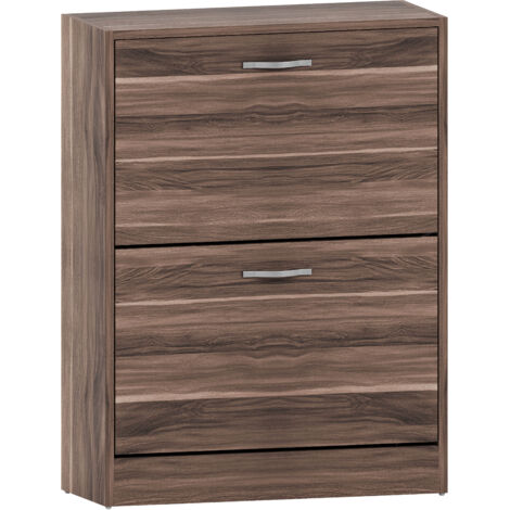 2 Drawer Shoe Cabinet Hallway Storage Cupboard Stand, Walnut