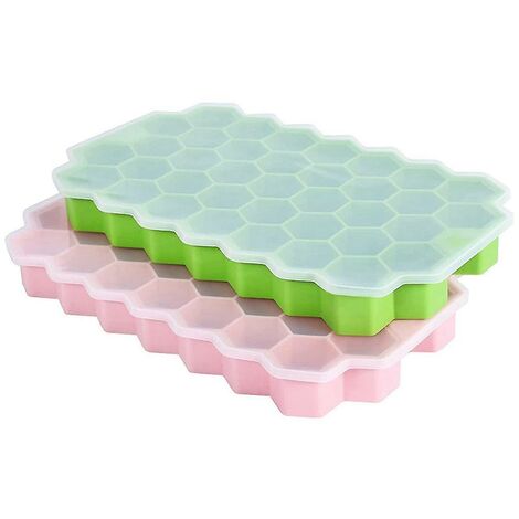 2 Eiswürfelschalen, Silikagel-Eisformen, mit Verschlussdeckeln, Eiswürfelbehälter für Kühlschränke, wiederverwendbar (grün).
