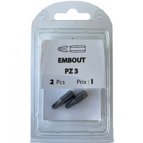 2 embouts Pozidriv PZ3 acier - Viswood