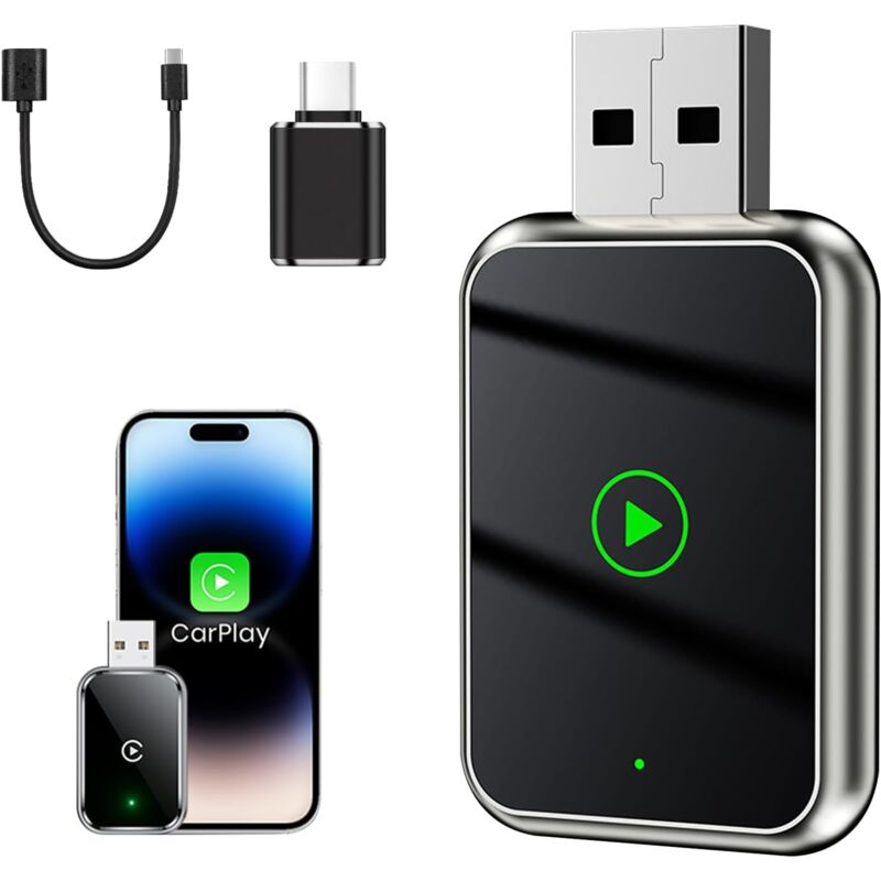 2 en 1 Adaptateur sans Fil Carplay Plus Android Auto, Adaptateur Carplay Connecté Bluetooth, Compatible avec Iphone Version IOS10 ou SupéRieur, pour