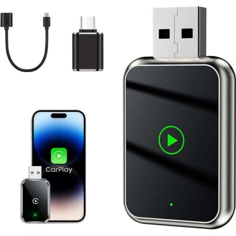 2 en 1 Adaptateur sans Fil Carplay Plus Android Auto, Adaptateur Carplay Connecté Bluetooth, Compatible avec Iphone Version IOS10 ou SupéRieur, pour Musique, Navigation, Appels