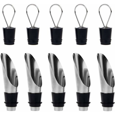 2 en 1 Bouteilles en Acier Inoxydable Bec et Canette d'aération Avec Bouchon - Ensemble Cadeau Bouteille et Vinière (5 paquets)