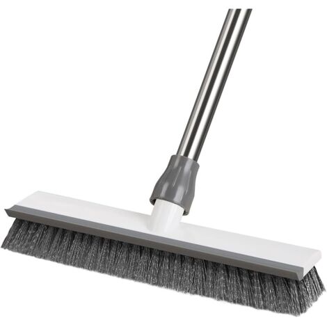 2 en 1 Brosse à Récurer Sol avec Long Manche(128cm), Brosse Sol avec Poils Durable et Raclette pour Nettoyer Les Carreaux et Surfaces en Bois, Cuisine, Salle de Bain, Terrasse, Patio, Garage