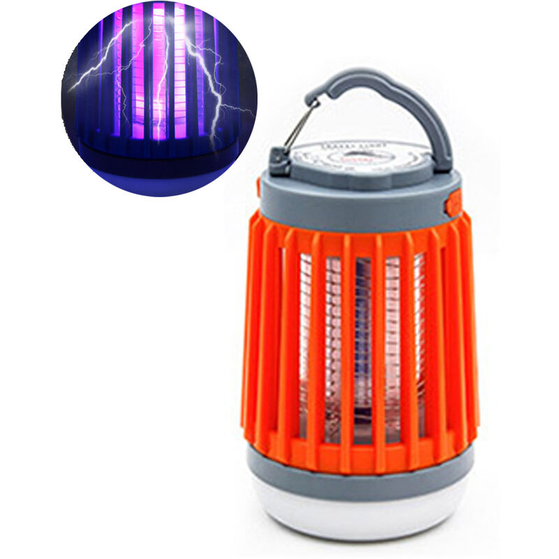 

2 en 1 Bug Zapper Outdoor - Bombilla de luz asesina de mosquitos impermeable recargable para interiores y exteriores, naranja