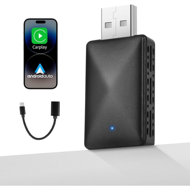 2 en 1 Car-Play sans Fil et Adaptateur Automatique Android, Édition Slim Adaptateur Car-Play sans Fil, Plug & Play Facile, Compatible avec Les