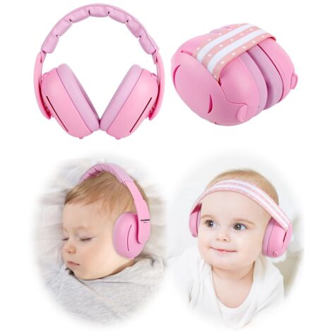 [2 en 1] Casque antibruit pour bébé - [Deux modes] Casque antibruit pour bébé - Casque antibruit pour nourrissons - Protection auditive pour les enfants âgés de 3 mois à 4 ans Rose