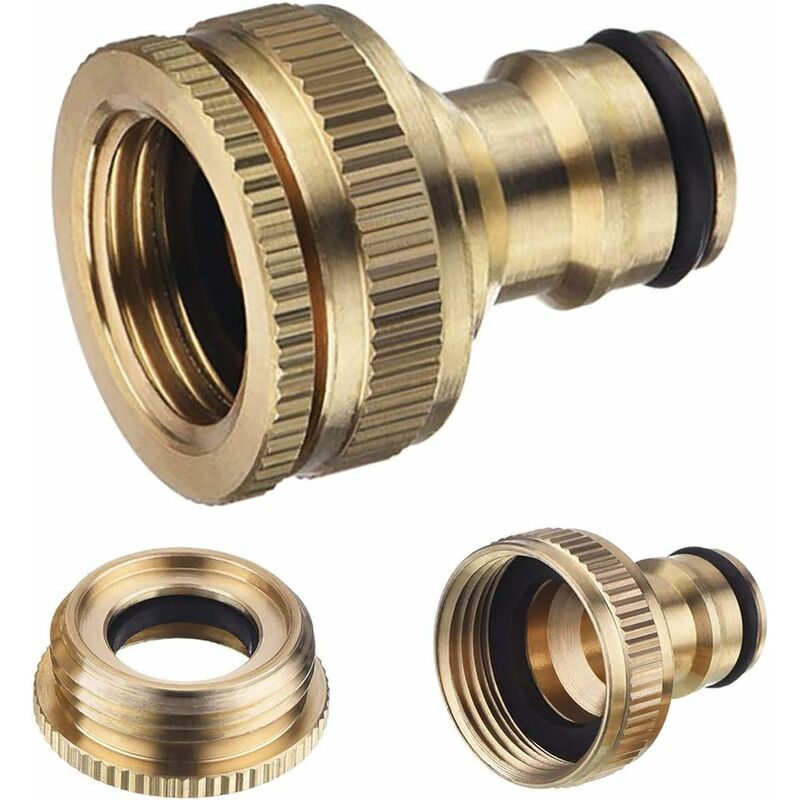 2-in-1 Garden Brass Tap Connector, 1/2' and 3/4' Female to Slotted Adapter - 6 Pack