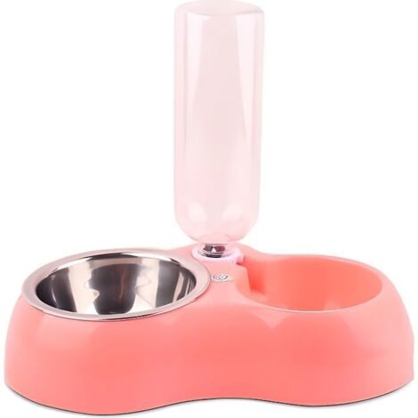 2 en 1 Distributeur de Nourriture Croquette et d''eau Bol Gamelle pour Chat Chien Rose