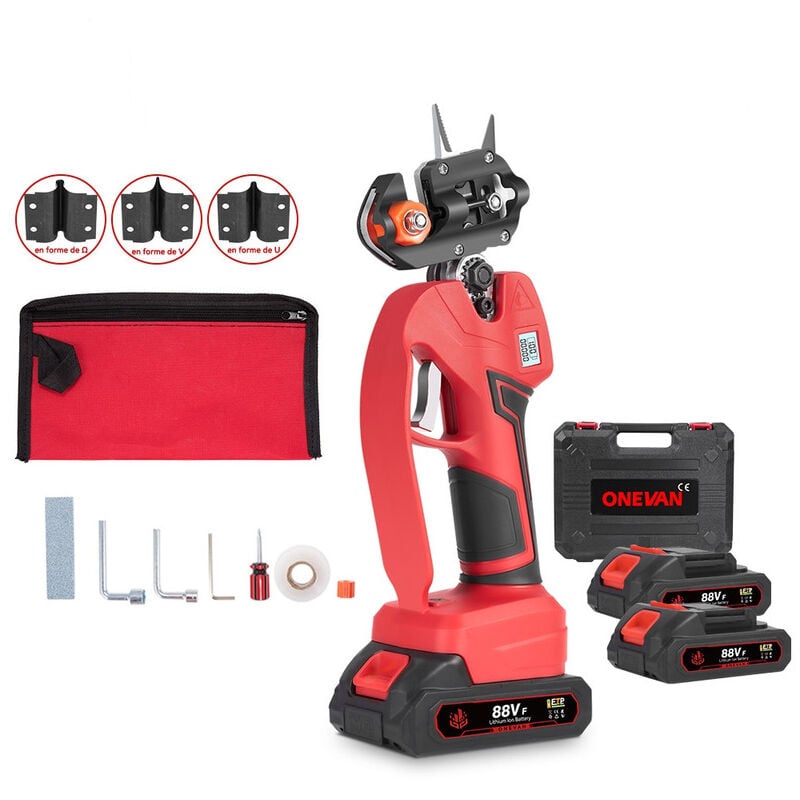 2 en 1 Greffage Professionnels et sécateur électrique,2 x 2,0 Ah batteries ,Diamètre de coupe : 25 cm,Diamètre de greffe : 15 mm,Avec trois lames de