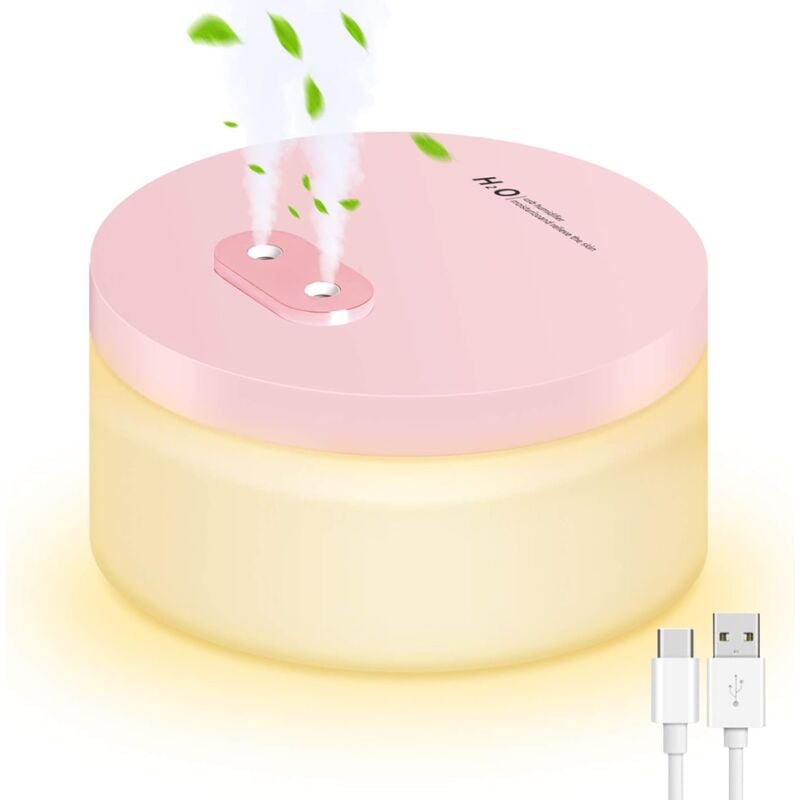 2 en 1 Humidificateur d'air Bébé Silencieux Ultrasonique Mini diffuseur sans Fil Timing Veilleuse Nuit, Chaude Lumière,6h/8h Arrêt Automatique,