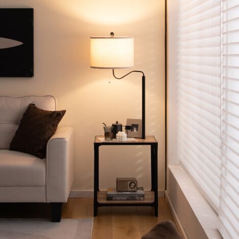 2 en 1 Lampadaire LED et Table d'Appoint avec 2 étagères 2 Ports de Charge USB Bras de Lampe Rotatif à 360° 49x34x144 cm DESIGN IN