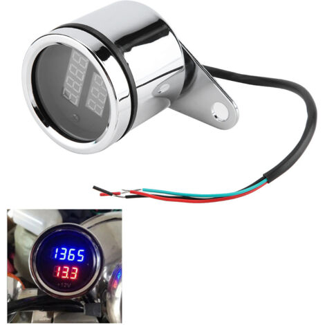 2 en 1 moto LED voltmètre numérique tachymètre jauge métal compteur kilométrique compteur de vitesse