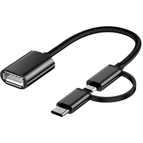 2-en-1 OTG Adaptateur USB C/Micro vers USB, USB C vers USB Femelle, Câble Adaptateur Micro vers USB 3.0 OTG, Câble Adaptateur OTG Compatible avec MacBook, Téléphones Android et Plus, Noir