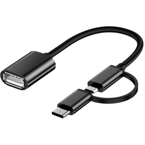 2-en-1 OTG Adaptateur USB C/Micro vers USB, USB C vers USB Femelle, Câble Adaptateur Micro vers USB 3.0 OTG, Câble Adaptateur OTG Compatible avec MacBook, Téléphones Android et Plus, Noir