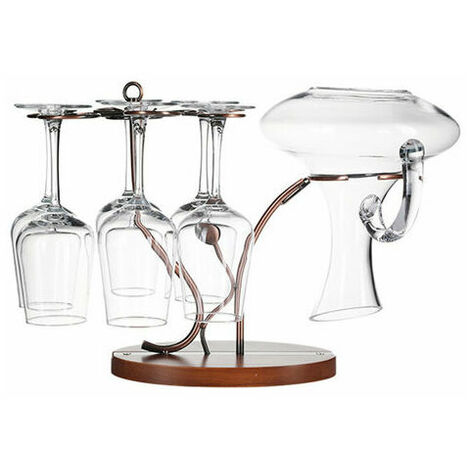 2-en-1 Porte-verres a vin rouge et carafe a vin Bronze vintage 6 verres a vin Verres a pied Presentoir de stockage Support de sechage Support de table Porte-verre a vin sur pied Base solide Wooe,model