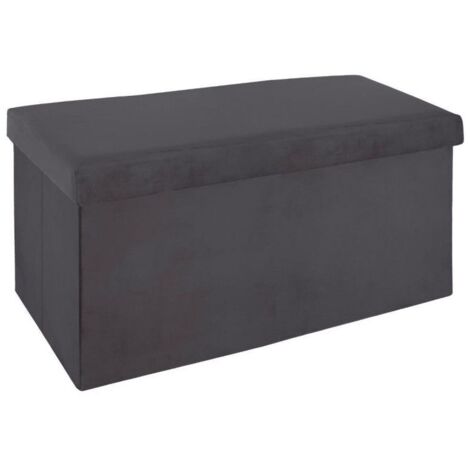 2 en 1 Pouf pliant double et coffre de rangement Velours Gris foncé 76 x H 38 cm - Atmosphera
