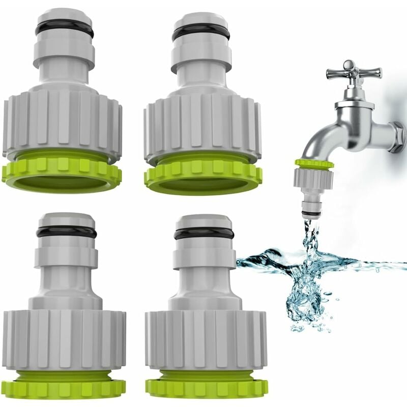 Dpzo - 2-en-1 Raccord de robinet-4 Pack, 1/2" et 3/4"Connecteur de robinet de jardin Raccord de robinet, Set de raccord de tuyau pour l'irrigation de
