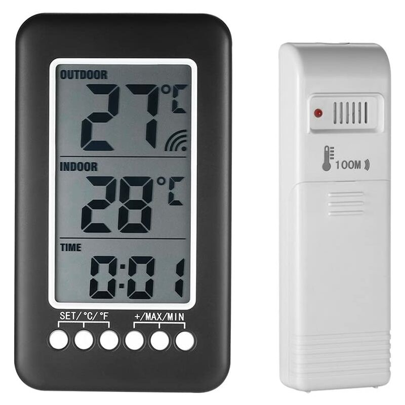 

Abcrital - 2 en 1, reloj digital inalámbrico de temperatura, LCD interior / exterior ℃ / ℉ con transmisor (batería no incluida)