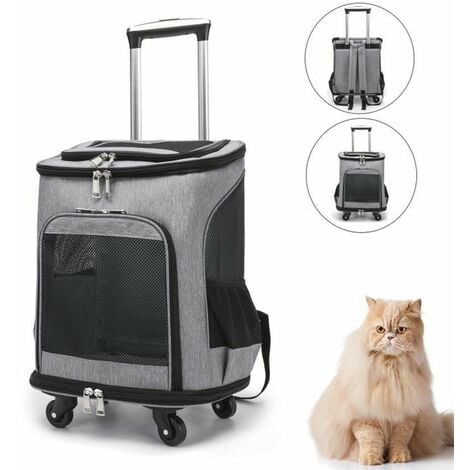 PAWHUT 2 en 1 trolley chariot sac à dos sac de transport à roulettes pour  chien chat pas cher 