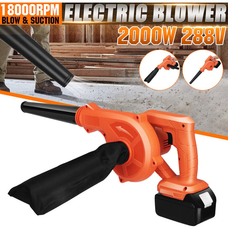 2 en 1 Souffleur Aspirateur sans fil orange 2.8m3/min avec 1 batterie,Souffleur électrique au lithium de haute puissance soufflant à double usage