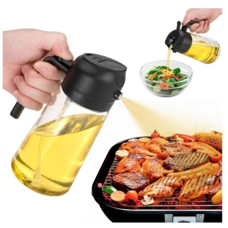 2 en 1 spray huile cuisine,470 ml vaporisateur huile,pulverisateur huile cuisine,Peut pulvériser de l'huile ou verser, (noir)