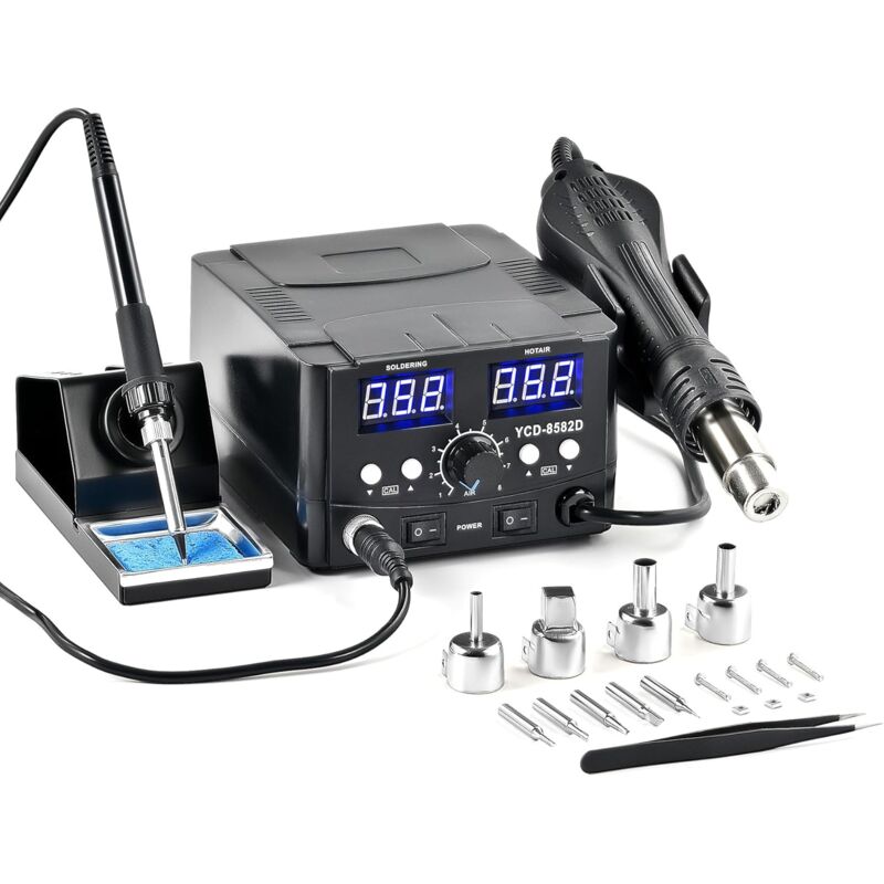 2 en 1 Station de Soudage 8582D avec Pistolet à Air Chaud 750W Fer à Souder 75W 200-480℃ Affichage LED Numérique