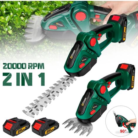 2 en 1 taille-haie électrique 20000 tr/min tondeuse à gazon domestique portable ciseaux de jardin outil électrique pour Makita 18V batterie broche, Avec 2 batteries