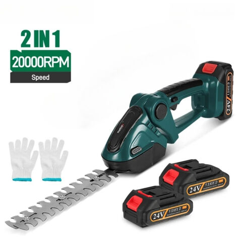 2 en 1 taille-haie électrique sans fil Portable haute puissance tondeuse à gazon domestique podateur Rechargeable désherbage outils de jardin, Vert–2 batteries