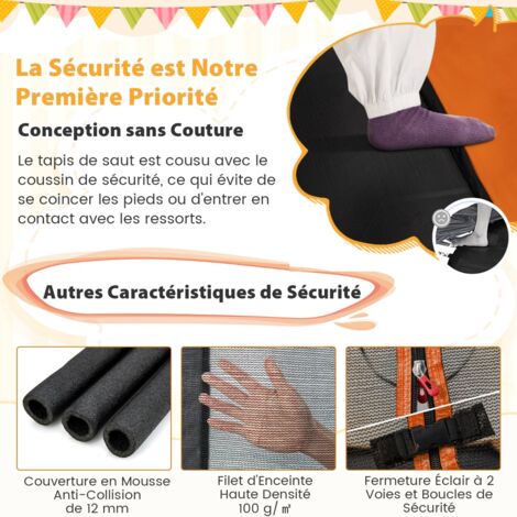 2 en 1 Trampoline Enfants (190x122cm) avec Balançoire Amovible Trampoline de Jardin avec Filet de Sécurité Charge 100kg pour 3 Ans+ Noir Orange CW3150 Maison Chic