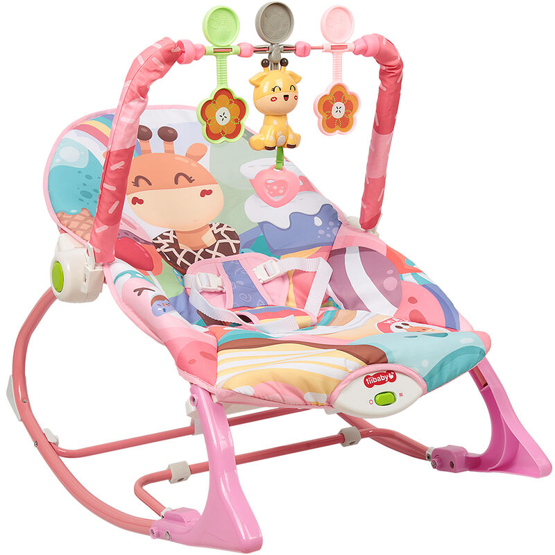Aqrau - 2 en 1 Transat à bascule pour bébé / Balançoire pour bébé, chaise avec vibrations apaisantes et arche de jeu amovible, Rose
