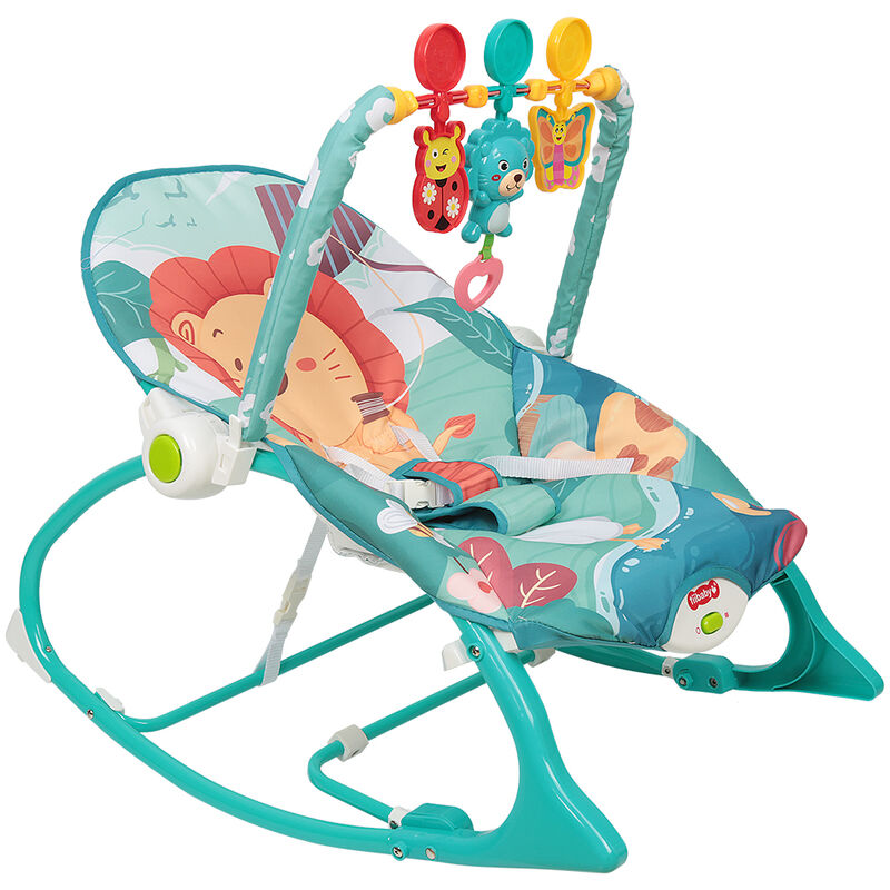Aqrau - 2 en 1 Transat à bascule pour bébé / Balançoire pour bébé, chaise avec vibrations apaisantes et arche de jeu amovible, Bleu