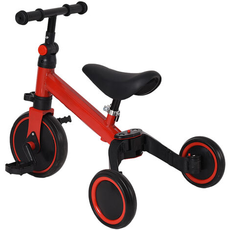 2 en 1 Triciclo para Niños,Bicicletas sin Pedales para Bebés, Carro de Equilibrio,Caminante, Altura del Asiento Regulable, para niños de 1-4 años, Regalo de cumpleaños para Niños,Rojo